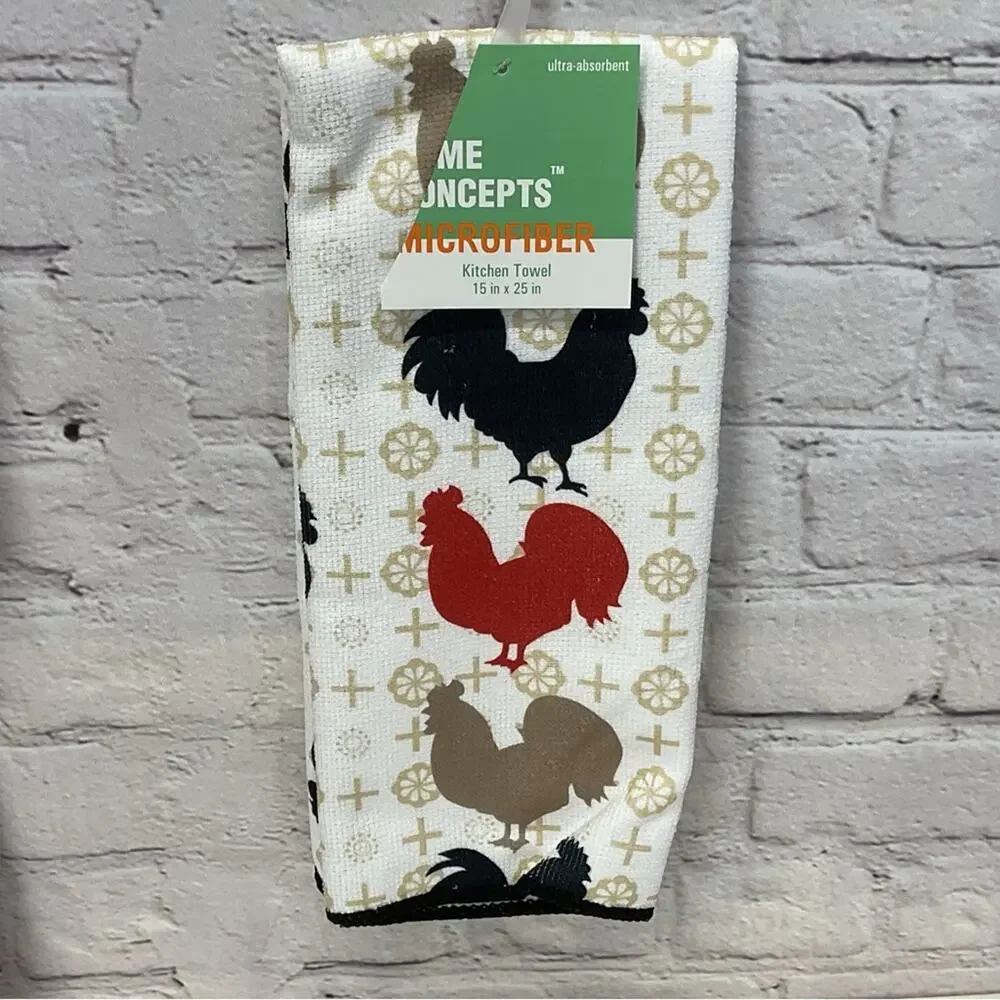 Kitchen Linen 4 Pc. Set Chicken Red/Black Mitt/Pot Holder/Dish Towel/Dish Cloths